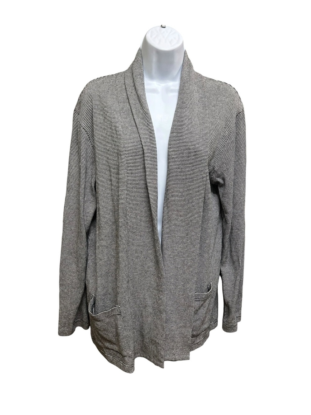 21 Men Black White Striped Open Front Pockets Lightweight Cardigan Size S